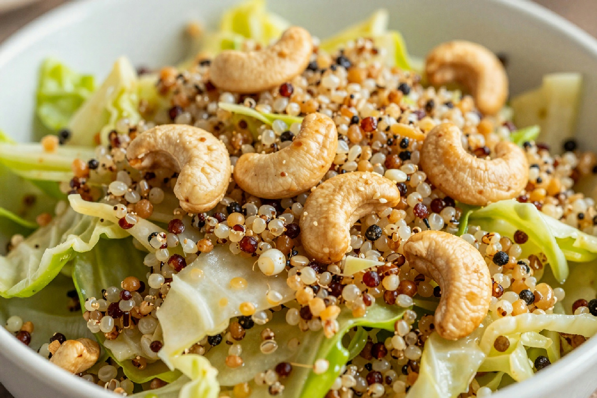 Insalata di quinoa, cavolo cappuccio e anacardi: un piatto fresco e sano per una pausa energizzante